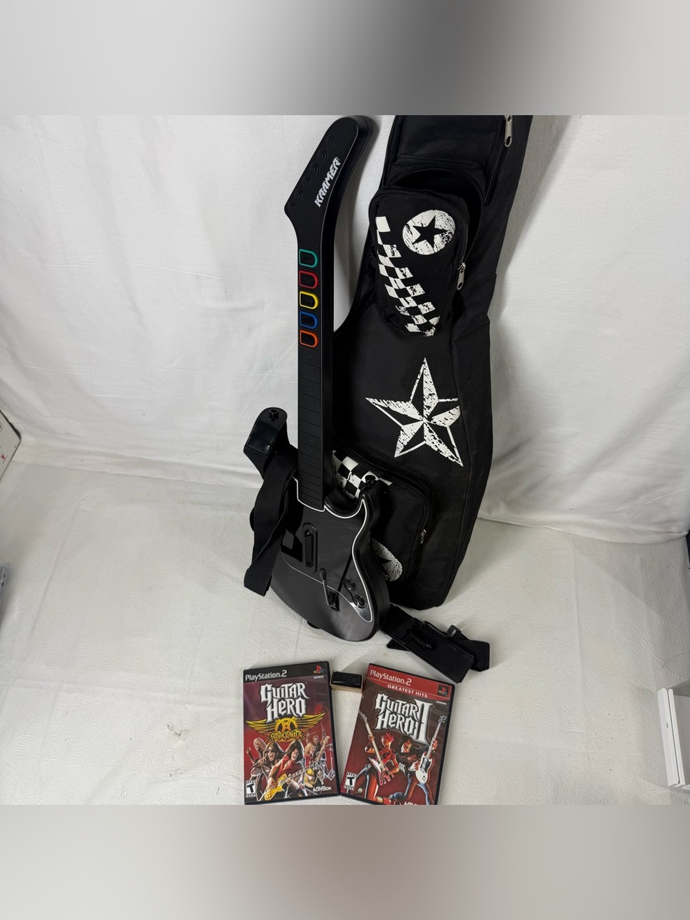 PS2 Kramer Striker Wireless Guitar Hero WITH DONGLE Receiver Guitar And Games